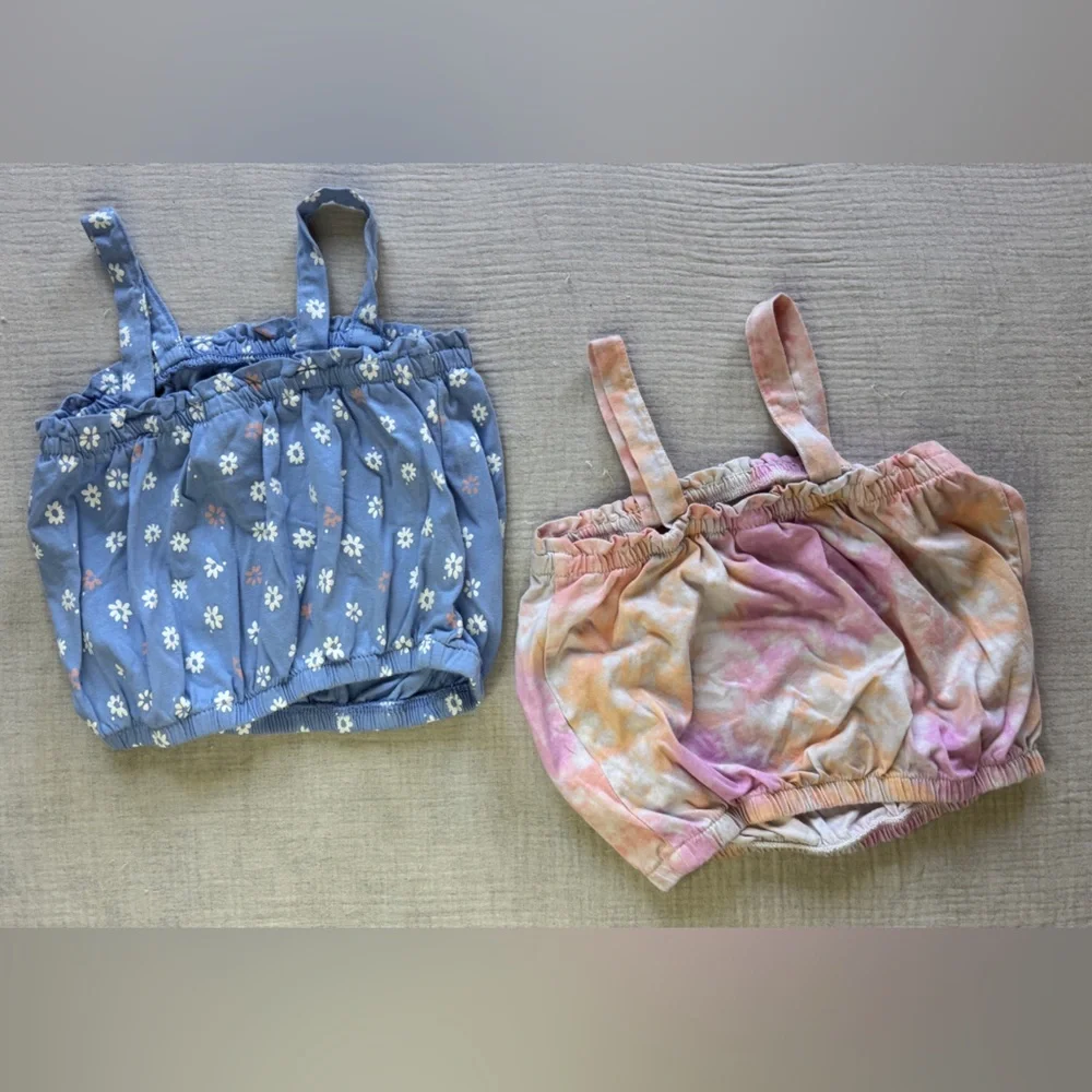 OshKosh B'gosh Blue Daisy and Pink Tie Dye Jersey Bubble Tank 2-Pack